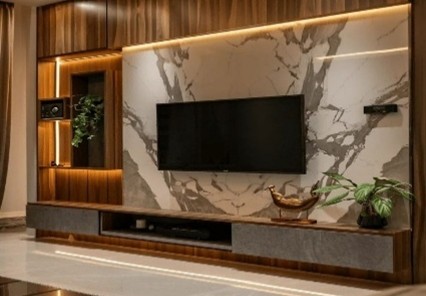 Backdrop tv dalam interior ruangan